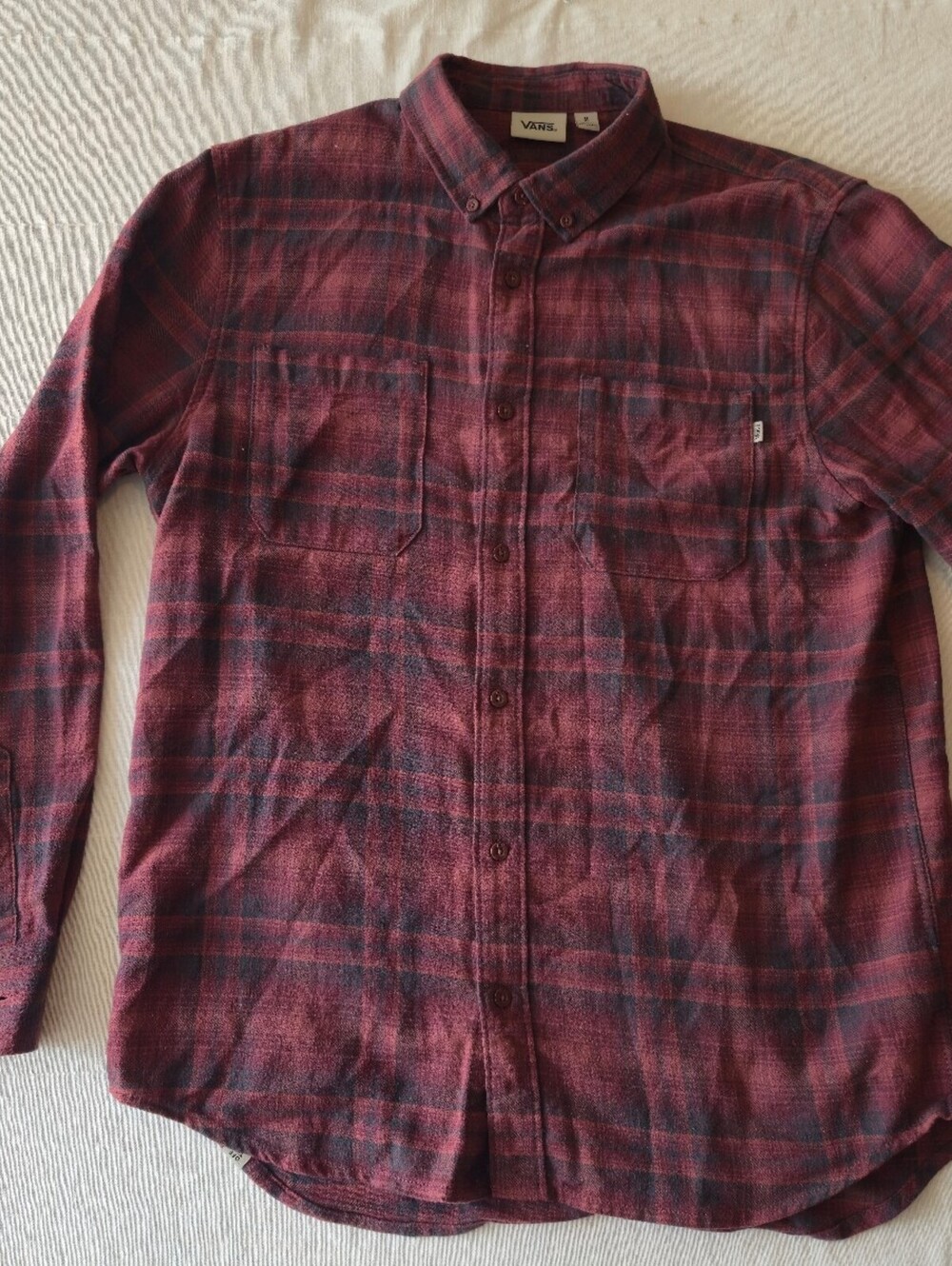 Vans Men's Medium Red and Black Plaid Button-Up Shirt